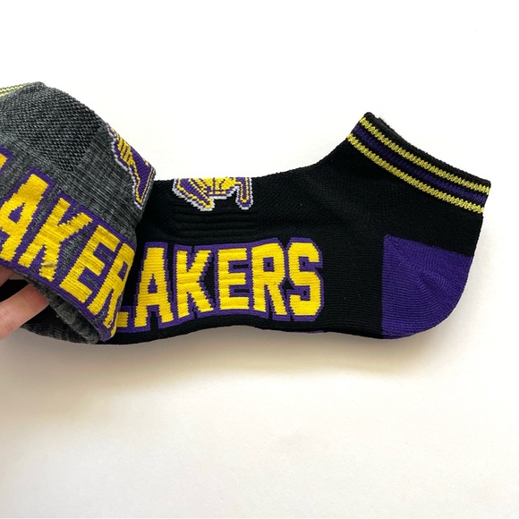 NBA Los Angeles LA LAKERS Low Cut Socks 3-Pair Men's SIZE 6-12 Grey Purple NWT - Picture 3 of 8